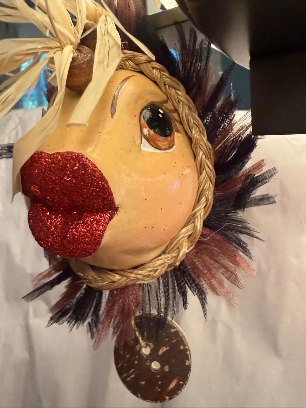 Handcrafted Sun Face Wall Accent with Red Glitter Lips
